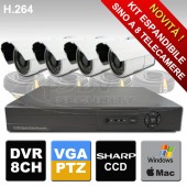 Kit videosorveglianza espandibile fino a 8 telecamere e dvr connesione Lan H264